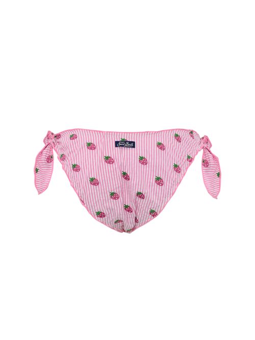 Slip costume da bagno Moon a righe in seersucker ricamo fragole Mc2 Saint Barth | MOON COTTON01430H SEERSUCKER STRIPES